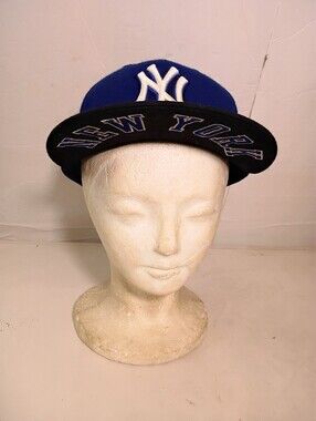 VTG Style NY Yankees New Era 5950 Fitted Hat Sz 7 (Wool) Undervisor Script HTF